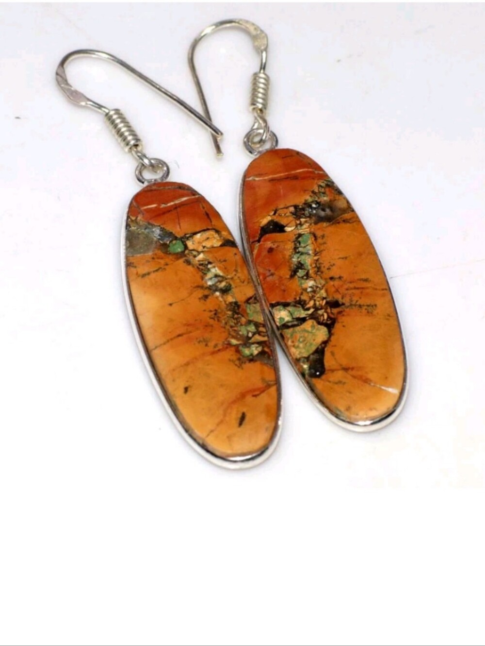 Indonesian Maligano Jasper Gemstone 925 Sterling Silver Handmade Dangle Earrings